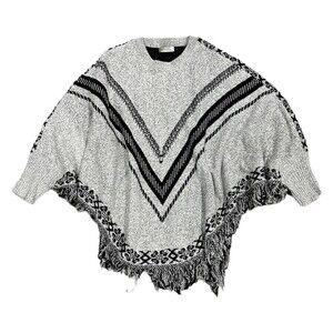 Jon & Anna Gray Boho Fringe Poncho Sweater OS